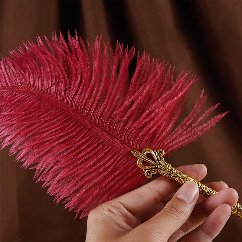 Red Ostrich Feather Quill Pen